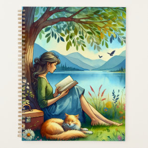Agenda Garota lendo um livro debaixo de uma árvore com um