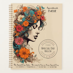 Agenda Garota Retro com Flores no Cabelo - Negócios