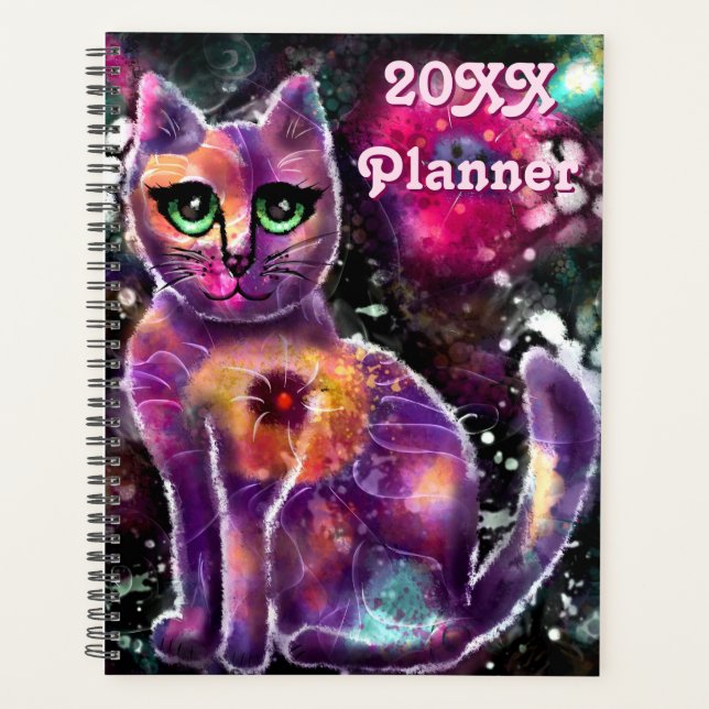 Agenda Gatinho-Abstrato de-Whimsso Gato-Floral-Rosa-Rosa- (Frente)