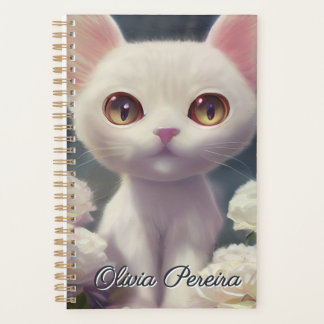 Agenda Gatinho Branco Fofo Nome Personalizado