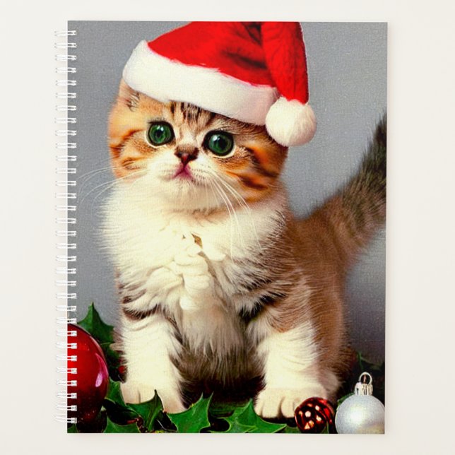 Agenda Gatinho natal vintage em Santa Hat (Frente)