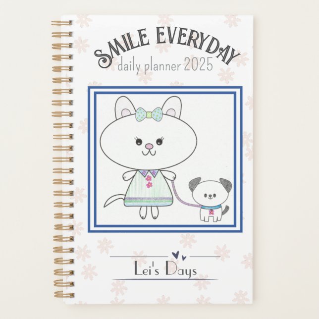 Agenda Gatinho Whimsic e Kawaii Pup Diário/Planejador Men (Frente)