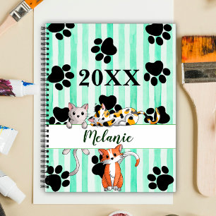 Agenda Gatinhos e patas de fundo com faixa verde personal