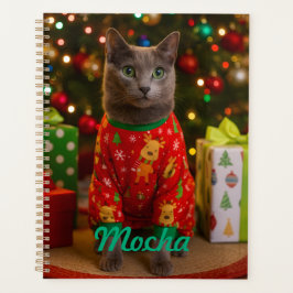 Agenda Gato Azul Russo Aconchegante Natal Personalizado 