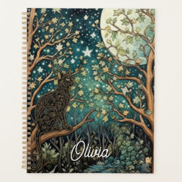 Agenda Gato boho céu noturno estrelado floresta