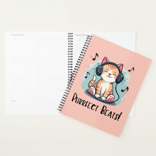 Agenda Gato bonito com Fones de ouvido Kawaii Music Lover (Exibição)