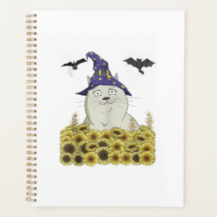 Agenda Gato Branco Engraçado em Chapéu de Bruxa Vintage H