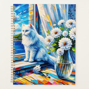 Agenda Gato Branco na Janela ainda olhando para o Oceano