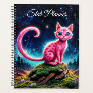 Agenda Gato brilhante, longa cauda, arte de olhos azuis