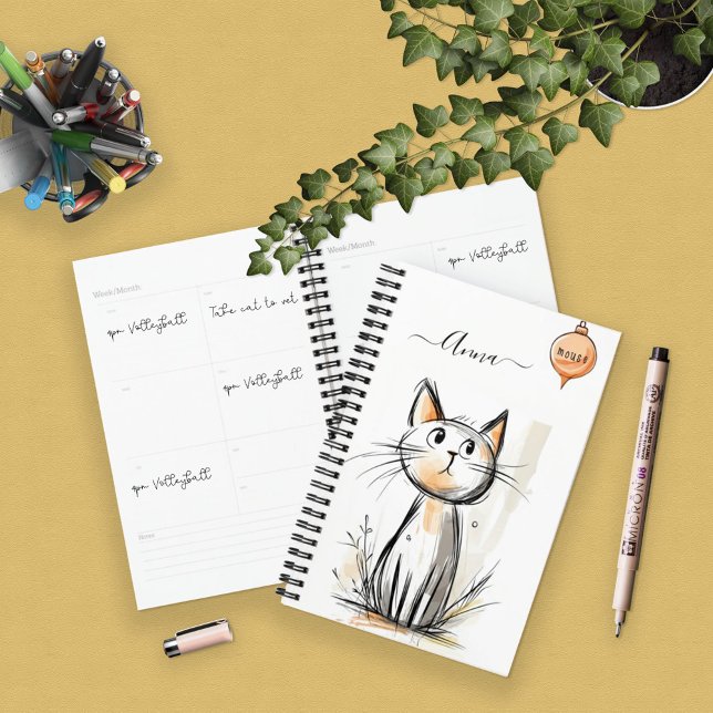 Agenda Gato Contemplativo Doce Personalizado (Criador carregado)