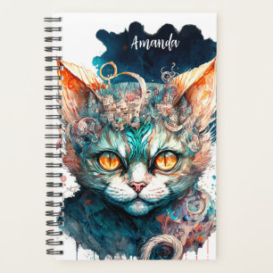 Agenda Gato de aquarela no estilo steampunk