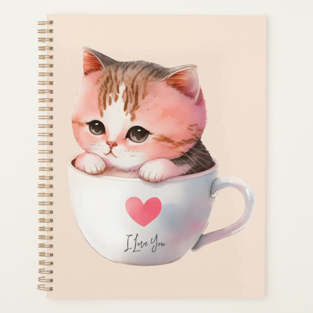 Agenda Gato de Chibi, Rosa, Cinzento, Cinzento-Cinzento,  (Frente)