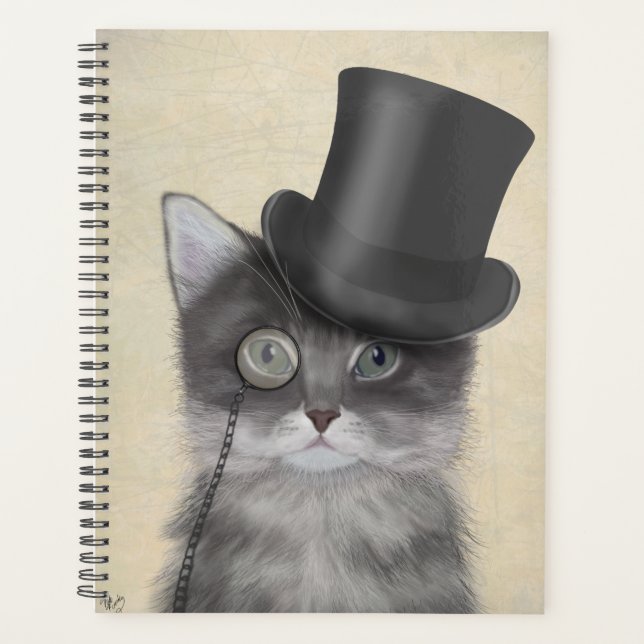Agenda Gato de cinza com Chapéu Superior (Frente)