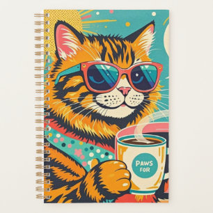 Agenda Gato de desenho animado de estilo retrô vestindo v