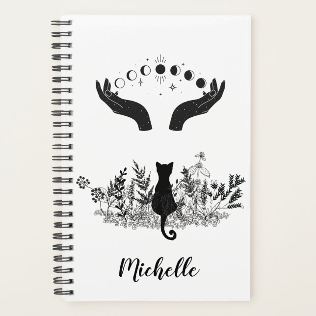 Agenda Gato de Fases Celestiais de Vintagem Personalizada (Frente)