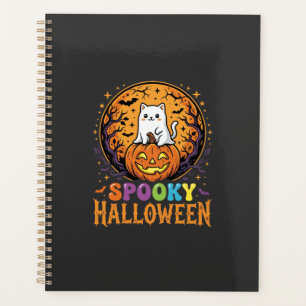 Agenda Gato de Halloween Abóbora Lua Design Vintage
