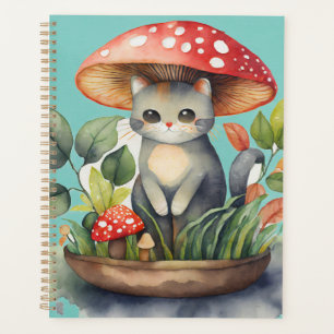 Agenda Gato de Jardim de Cogumelo de Aquarela