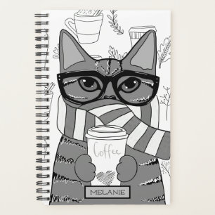 Agenda Gato e café bonitos personalizados