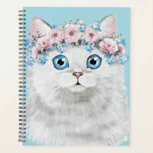 Agenda Gato Floral Branco Doce