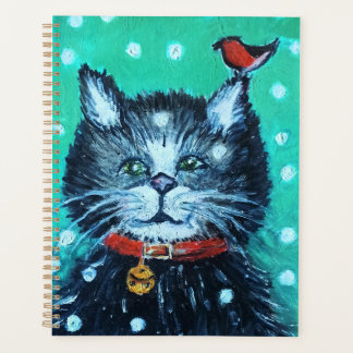 Agenda Gato Fofo de Pintura a Óleo com Saudação de Natal