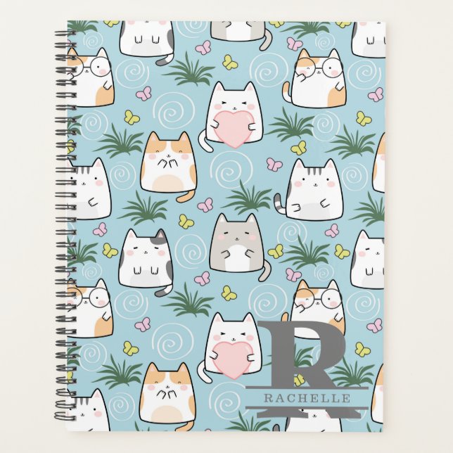 Agenda Gato Kawaii num fundo azul-céu (Frente)