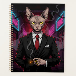 Agenda Gato Mafia Sphynx em Estilo Neon Noir