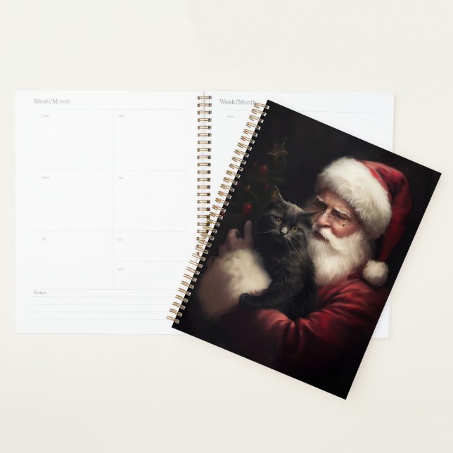 Agenda Gato Negro com Papai Noel Natal Festivo (Exibição)