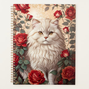 Agenda Gato Persa Elegante Vintage com Rosas