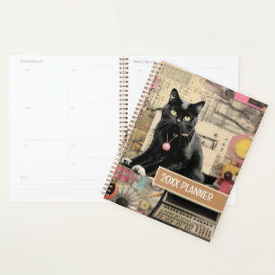 Agenda Gato preto com colagem de patas brancas