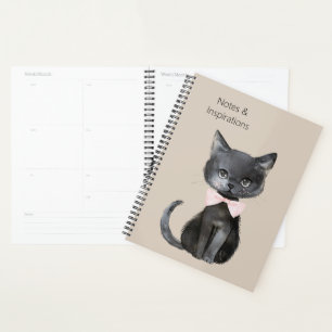 Agenda Gato Preto Creme Laço Rosa