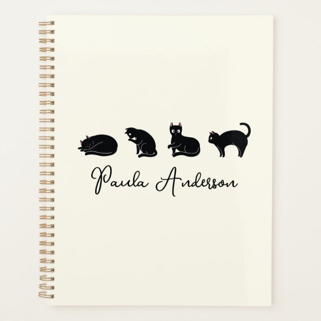 Agenda Gato Preto Cute Engraçado Personalizável (Frente)