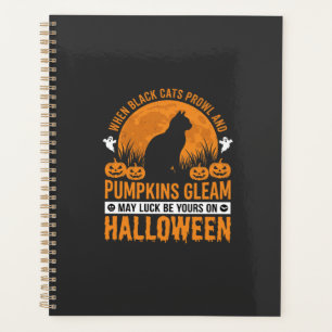 Agenda Gato Preto de Halloween Desenho de Abóbora Lua_1
