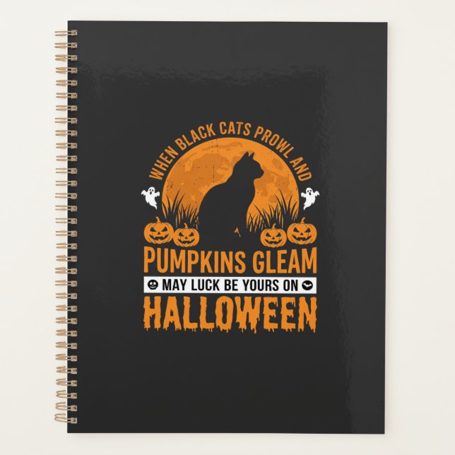 Agenda Gato Preto de Halloween Desenho de Abóbora Lua_1 (Frente)