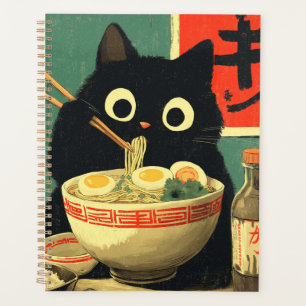 Agenda Gato Preto Engraçado Comendo Ramen