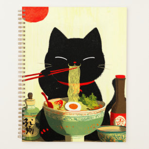 Agenda Gato Preto Feliz Comendo Ramen Ukiyo-e Japonês