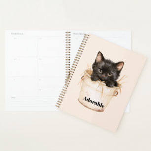 Agenda Gato Preto Fofo e Adorável em Balde