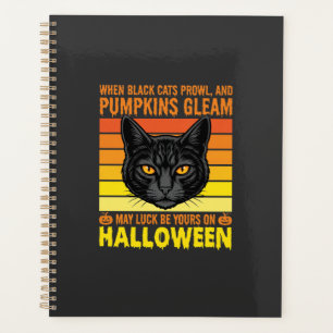 Agenda Gato Preto Gráfico de Abóbora Vintage de Halloween