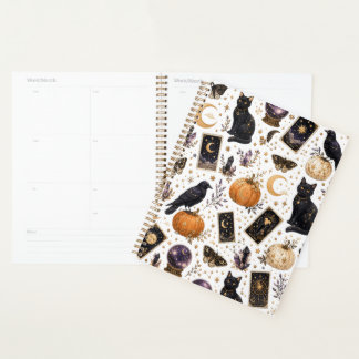 Agenda Gato Preto Místico Halloween Tarot Celestial
