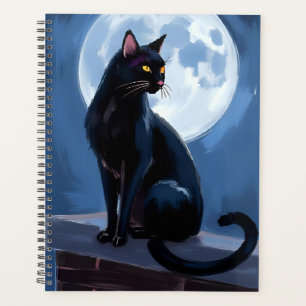 Agenda Gato Preto Pintura de Animal de Estimação Lua Ch