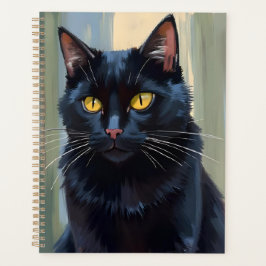 Agenda Gato Preto | Pintura em Aquarela de Gatinho Fofo