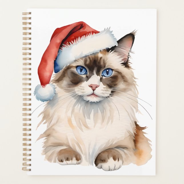 Agenda Gato Ragdoll de Natal Aquarela (Frente)