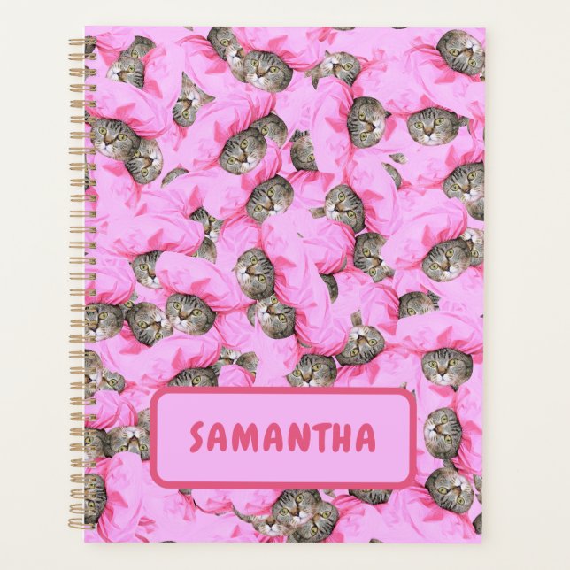Agenda Gato Rosa Engraçado Personalizado (Frente)