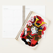 Gato Samurai Sereno Cereja Para Organização & Meta