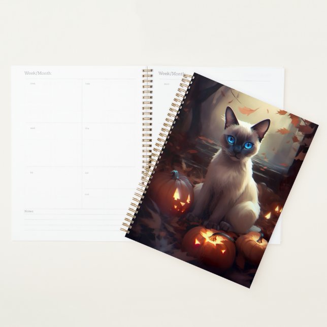 Agenda Gato Siamês do Halloween Com Pumpkins Assustado (Exibição)