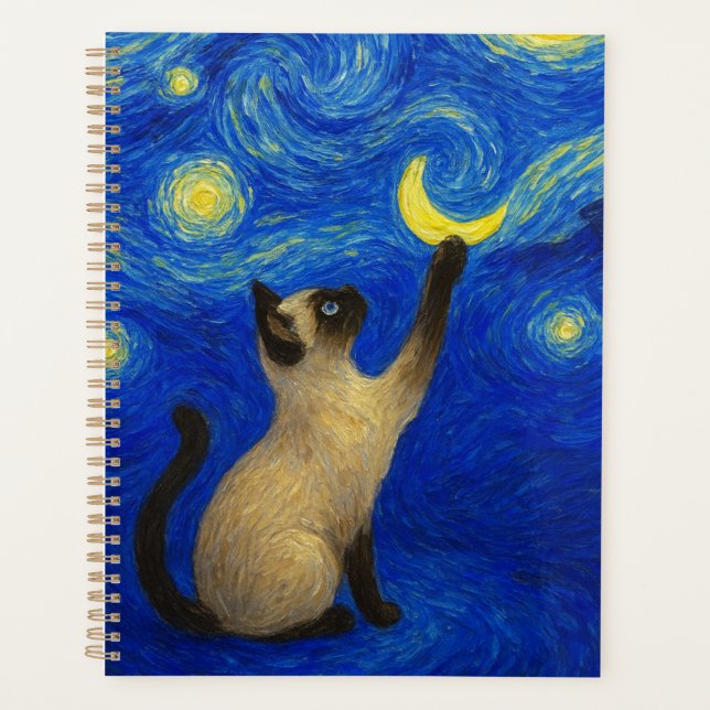 Agenda Gato Siameso Noite Estrelada Lua  (Frente)