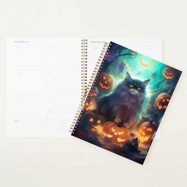 Agenda Gato Siberiano de Halloween com Abóboras Assustado (Exibição)