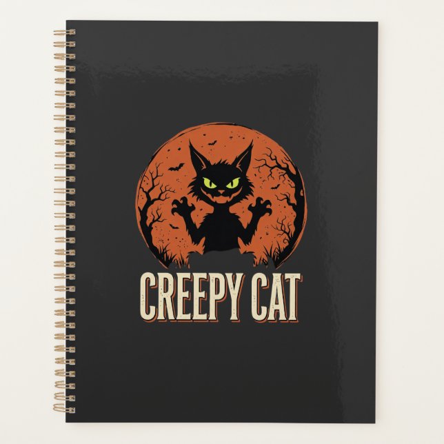 Agenda Gato Sinistro Gráfico Vintage de Halloween Lua (Frente)