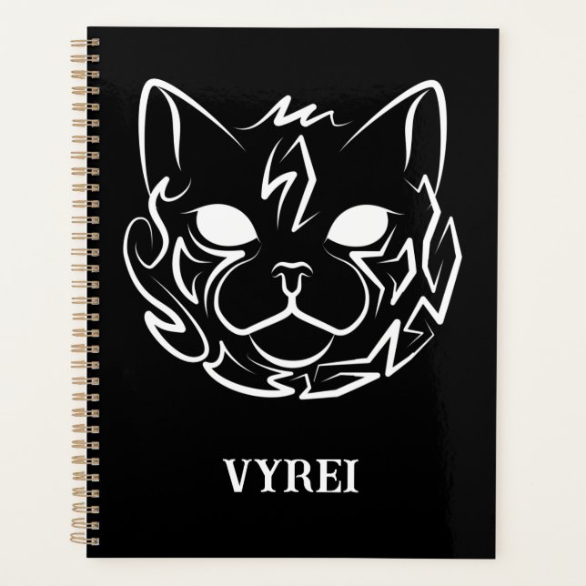 Agenda Gato Tribal Negro e Branco (Frente)