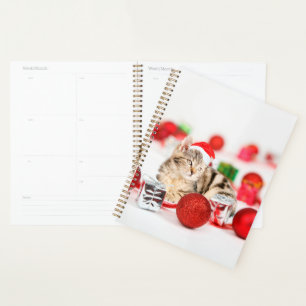 Agenda Gato vestindo Enfeites de natal de chapéu vermelho