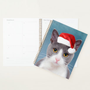 Agenda Gato vestindo o Retrato de Natal do Papai Noel